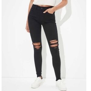 American Eagle The Dream Jean Jeggings Black Ripped High Rise Jeans Size 0 Women